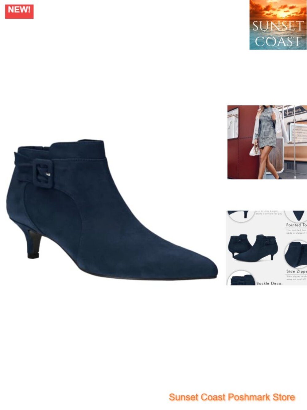 Pointed Toe Ankle Boots Kitten Heels Faux Suede Booties Side Zipper Dress Shoes